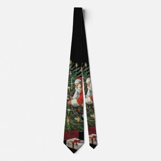 Gravata Natais vintages, Papai Noel com Presentes (Frente)