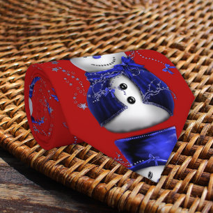Gravata Natal Boneco de Neve Azul Fofo