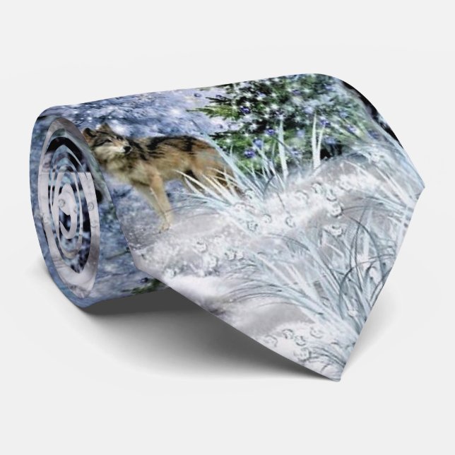 Gravata Natal da floresta com Lobos Blue Mens (Rolled)