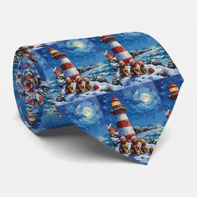 Gravata Natal da Luz do Farol com Scottish Terrier (Rolled)
