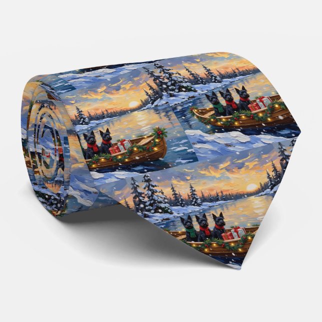 Gravata Natal de Barco do Terrier Escocês no Natal (Rolled)