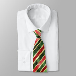 Gravata Natal Dourado Vermelho Verde Listrado