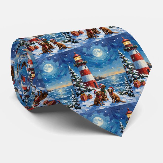 Gravata Natal Farol Vizsla Feriado (Rolled)