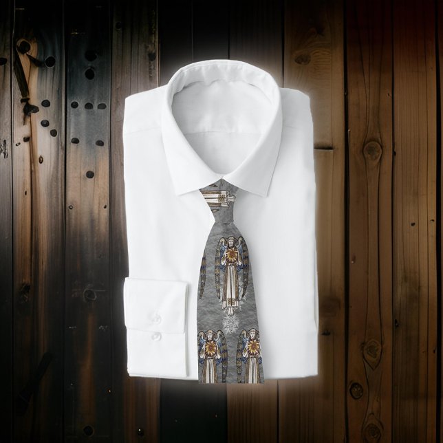 Gravata Natal Morris Angel Snowflakes Cinza de aço (Criador carregado)