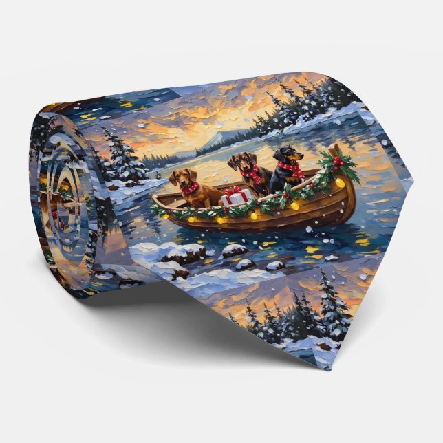 Gravata Natal no Barco do Dachshund (Rolled)