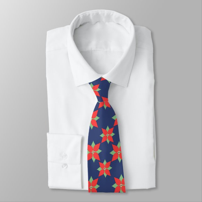 Gravata Natal Red Poinsettia Floral Impressão Gents Tie (Amarrado)