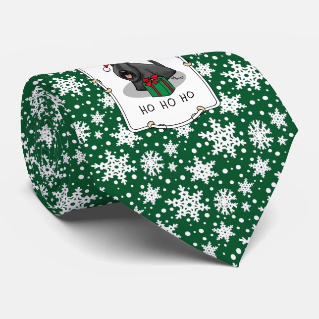 Gravata Natal Santa Hat Scottish Terrier (preto) (Rolled)