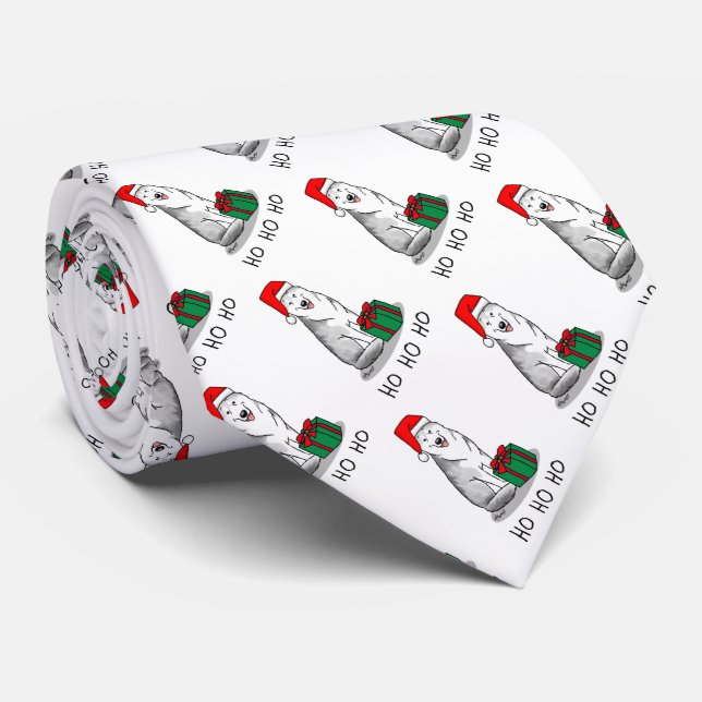 Gravata Natal Santa Hat Siberian Husky (prateado) (Rolled)