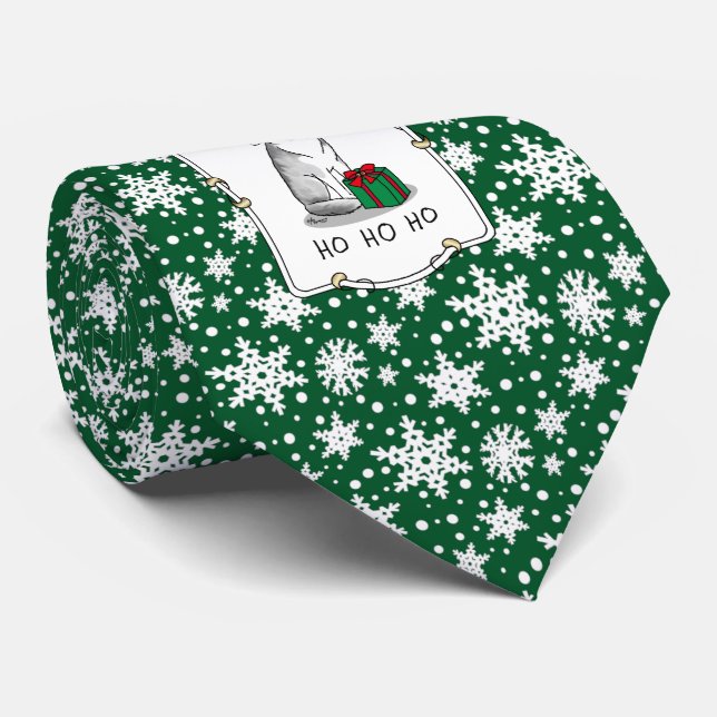Gravata Natal Santa Hat Siberian Husky (prateado) (Rolled)