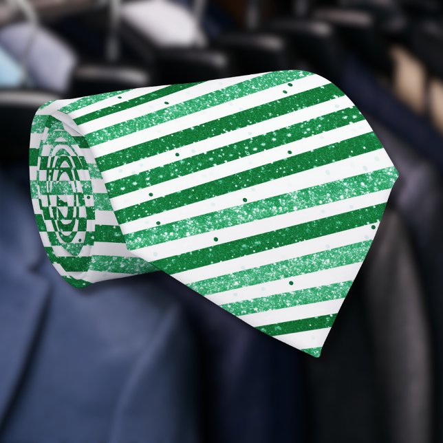 Gravata Nature Green White Horizontal Glitter Stripes (Criador carregado)