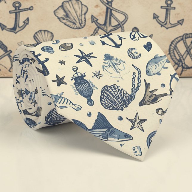 Gravata Nautical Sea Life Custom Necktie (Criador carregado)