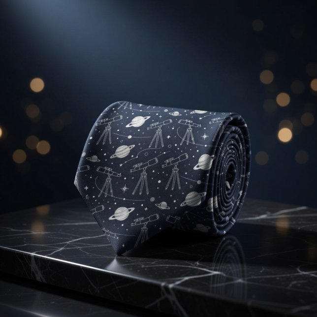 Gravata Navy Astronomy Telescopes Planets Stars Pattern (Criador carregado)