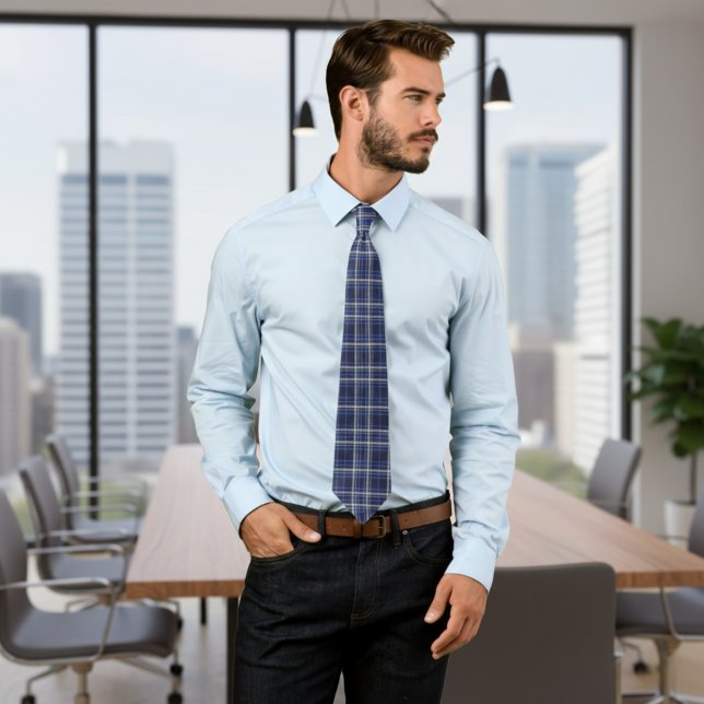 Gravata Navy Blue and Grey Tartan Plaid Scottish Style Tie (Criador carregado)