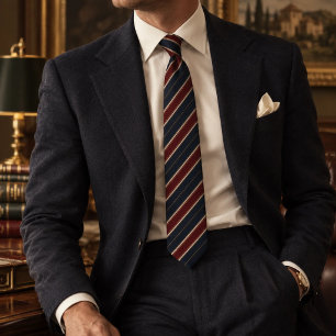 Gravata Navy Burgundy Dourado Preppy Repp Listrado