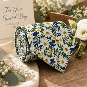 Gravata Navy Daisy & Floral Mostarda