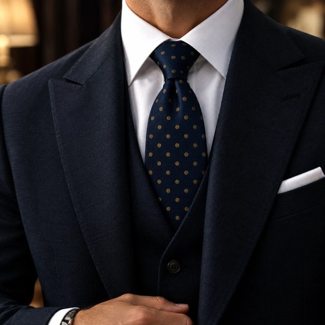Gravata Navy Gold Clássico de Bolinhas (Criador carregado)