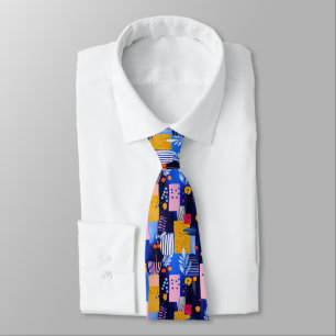Gravata Navy Rosa Amarelo Geométrico Botânico