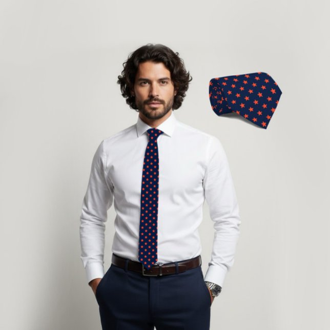 Gravata Navy Tie with Carrot-Orange Star Pattern (Criador carregado)