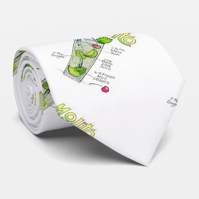 GRAVATA NECK TIE - MOJITO RECIPE COCKTAIL ART (Rolled)