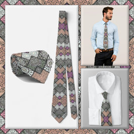 Gravata NECKTIE - Cinza castanha-branca-Mandala Design