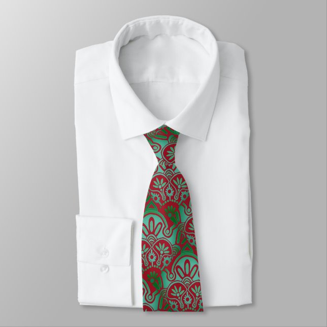 Gravata NeckTie de Boho Vermelho e Verde de Natal (Amarrado)