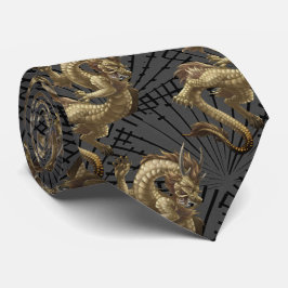 Gravata Necktie Dourada Dragão Chinês