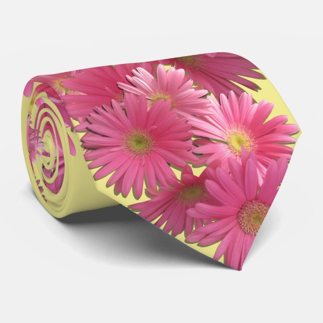 Gravata Necktie - Gerbera Daisies Rosa Escuro (Rolled)