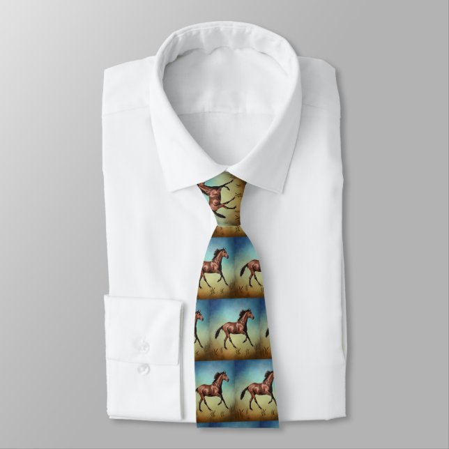 Gravata Necktie Impressão de Cavalo Ocidental (Amarrado)