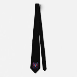 Gravata Necktie Neon Wolf Neon Radiante Negra Futurística