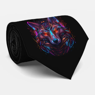 Gravata Necktie Neon Wolf Neon Radiante Negra Futurística