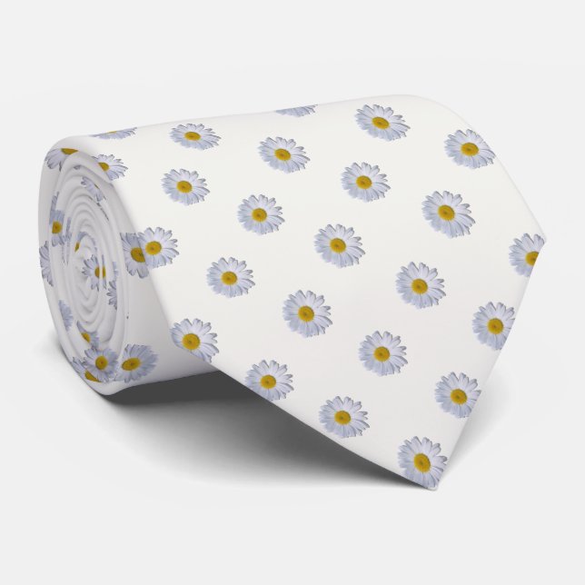 Gravata Necktie - Nova margarida em branco (Rolled)