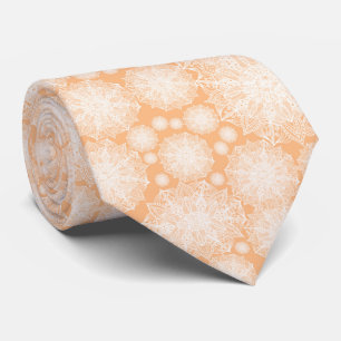 Gravata Necktie Padrão de Mandala Branco e Apricot