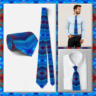 Gravata NECKTIE - Sombras de Azul com Vermelho - Design de