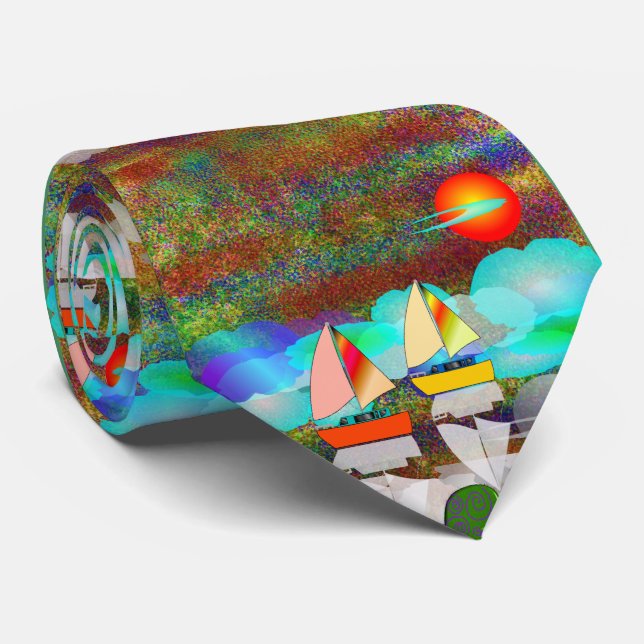 Gravata Nefrologista Artsy Sailboat Única #45 Pescoço (Rolled)