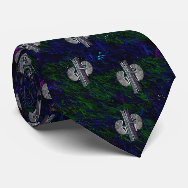 Gravata Nefrologista Tie Artsy Unificado Design Azul Verde (Rolled)