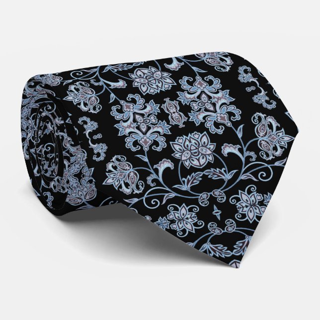 Gravata Negra decoración azul (Rolled)