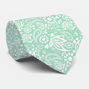 Gravata Neo Mint e White Romantic Paisley Pattern