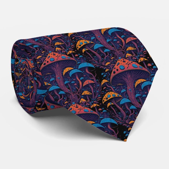 Gravata Neon Dreamscape de Cogumelo (Rolled)