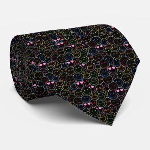 Gravata Neon Emoji Pattern Tie: Negrito, Moderno, Retrodiv
