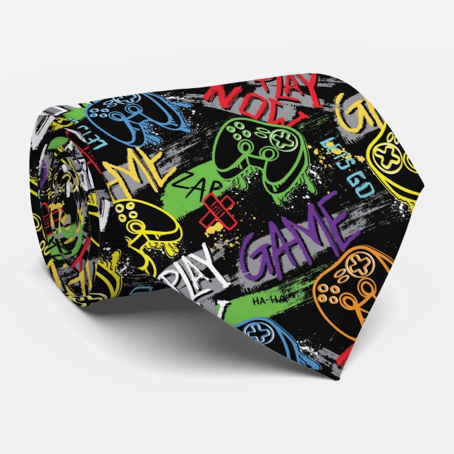 Gravata Neon Graffiti Gaming Pattern (Rolled)