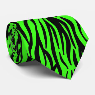 Gravata Neon Green Black Zebra Strips Padrões coloridos