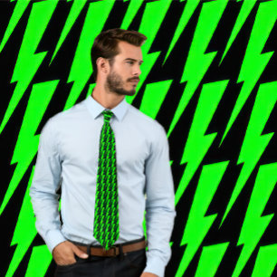 Gravata Neon Green e Black Lightning Bolt Necktie