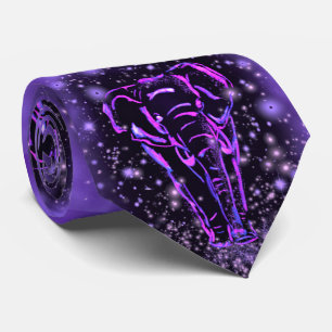 Gravata Neon Purple Elephants Caminhando À Noite Estrelad