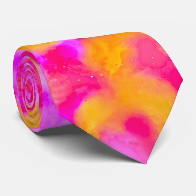 Gravata Neon rosa e borrão laranja (Rolled)