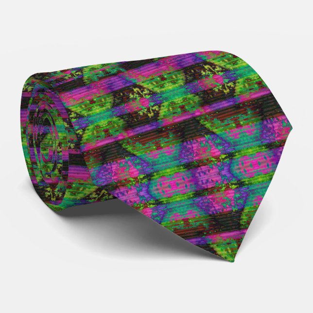 Gravata Neon Verde e Roxo (Rolled)