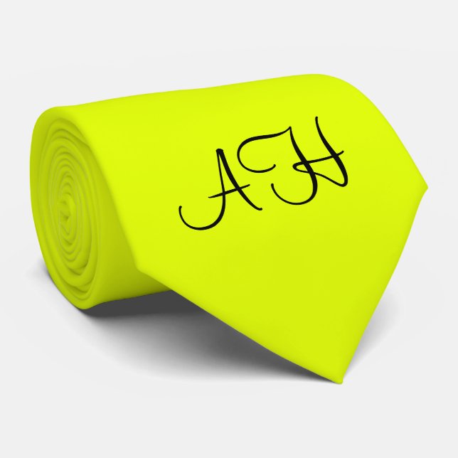 Gravata Neon Yellow Retro Monograma Fluorescente Brilho (Rolled)