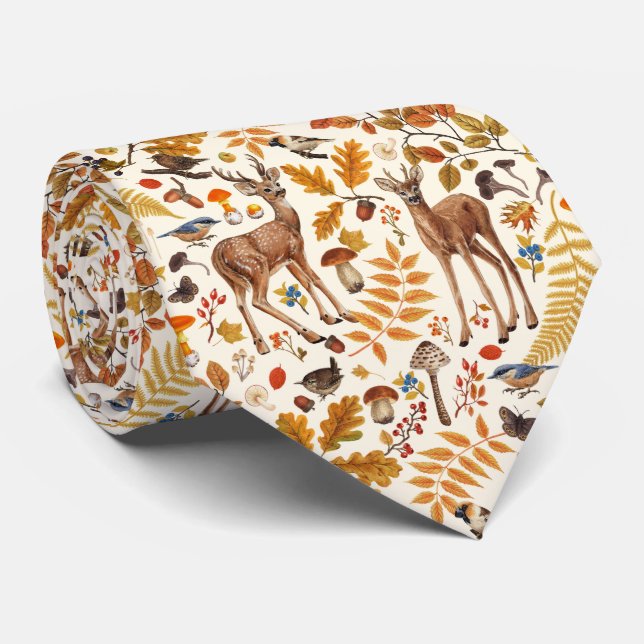 Gravata No bosque/cervo de outono em branco (Rolled)