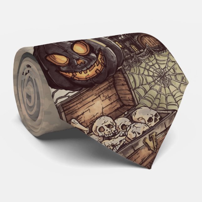 Gravata Noite de Halloween: A Abóbora Preta Assustadora Gu (Rolled)