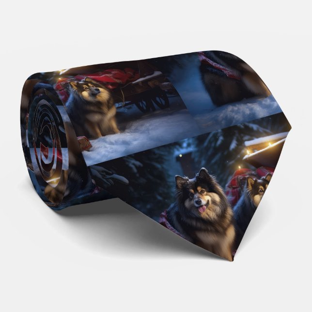 Gravata Noite de Natal Finlandesa de Lapphund Snowy Sleigh (Rolled)