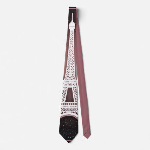 Gravata Noite Parisiense Torre Eiffel Prata Rosa Chic